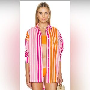 Beach Riot Alexa Top Sunset Stripes Button Down Shirt Beach Cover Up Size S/M